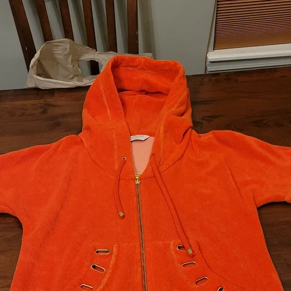 Boston Proper short sleeve hooded sport jacket. Size XS,  Coral (orange tint) - Picture 5 of 9